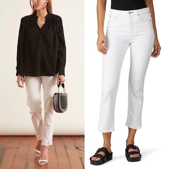 RAG & BONE High Waist Stretch Denim Ankle Slit Crop Straight Cigarette Jeans 31 - Picture 1 of 15